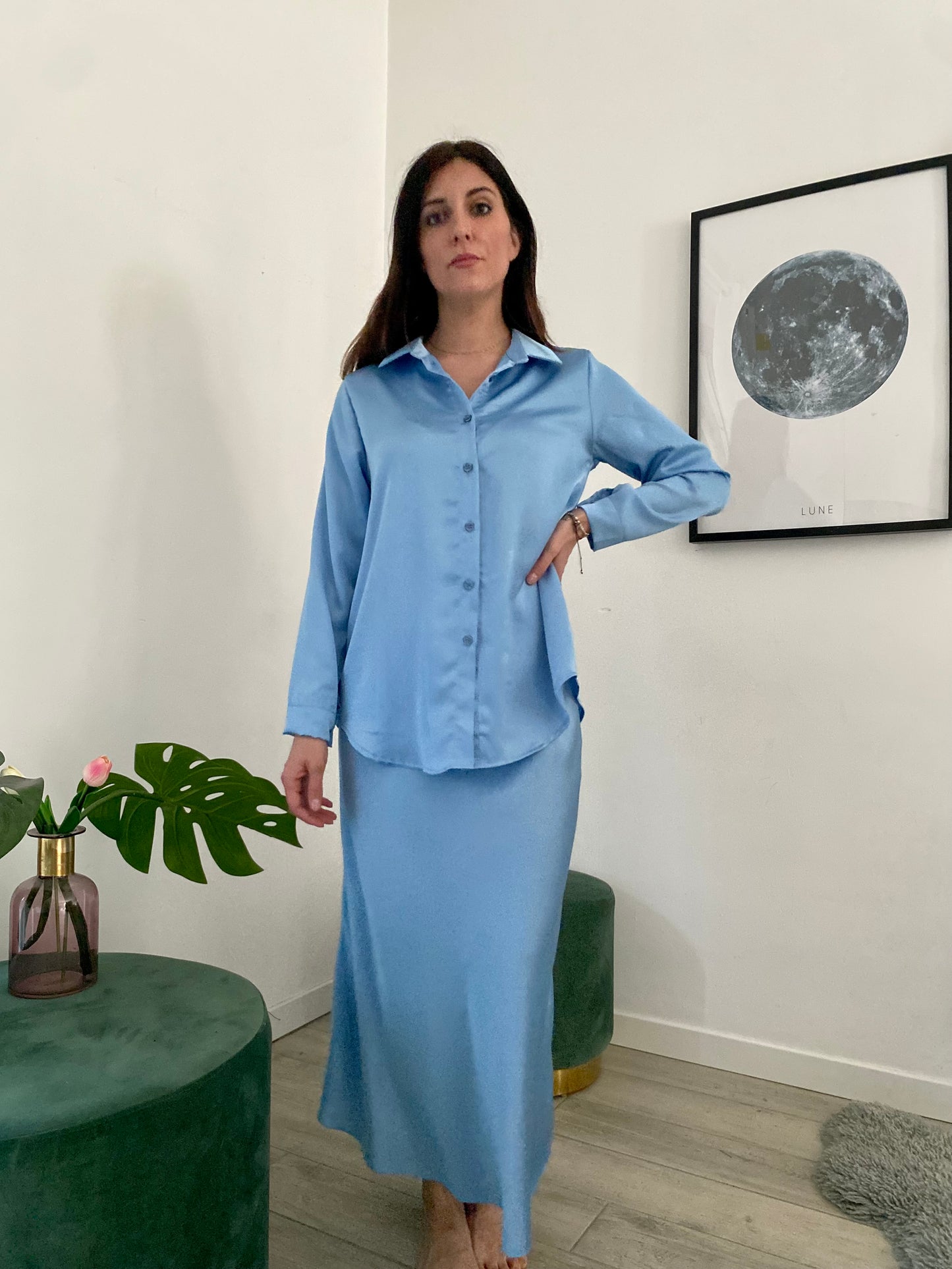 Camicia in raso taglio morbido, azzurro infinito IF Collection