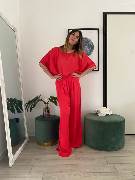 Coordinato seta e viscosa rosso IF Collection