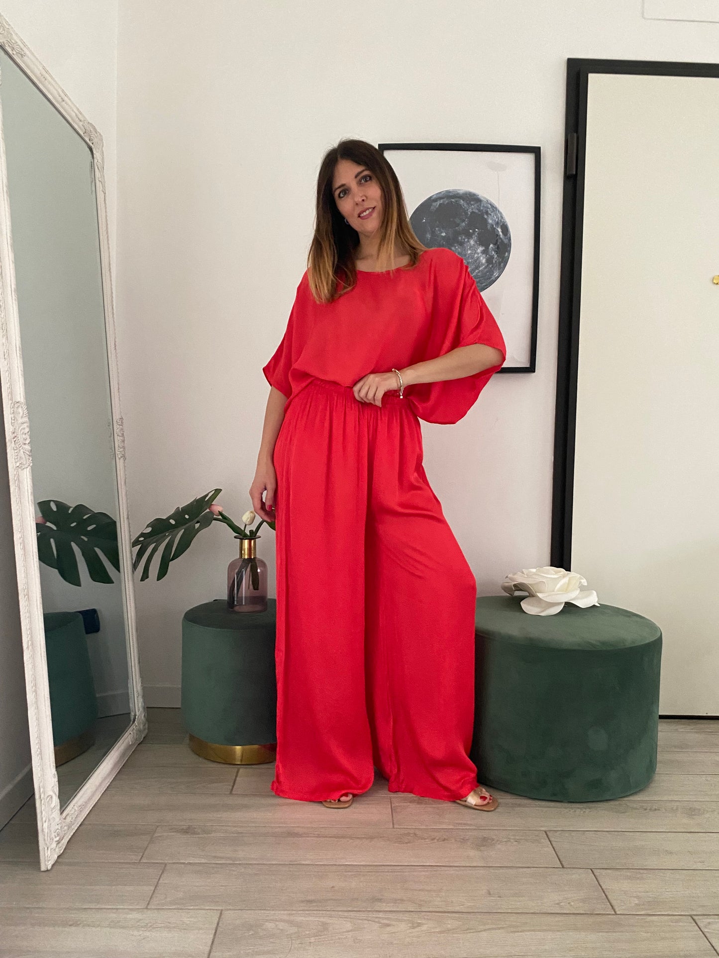 Coordinato seta e viscosa rosso IF Collection