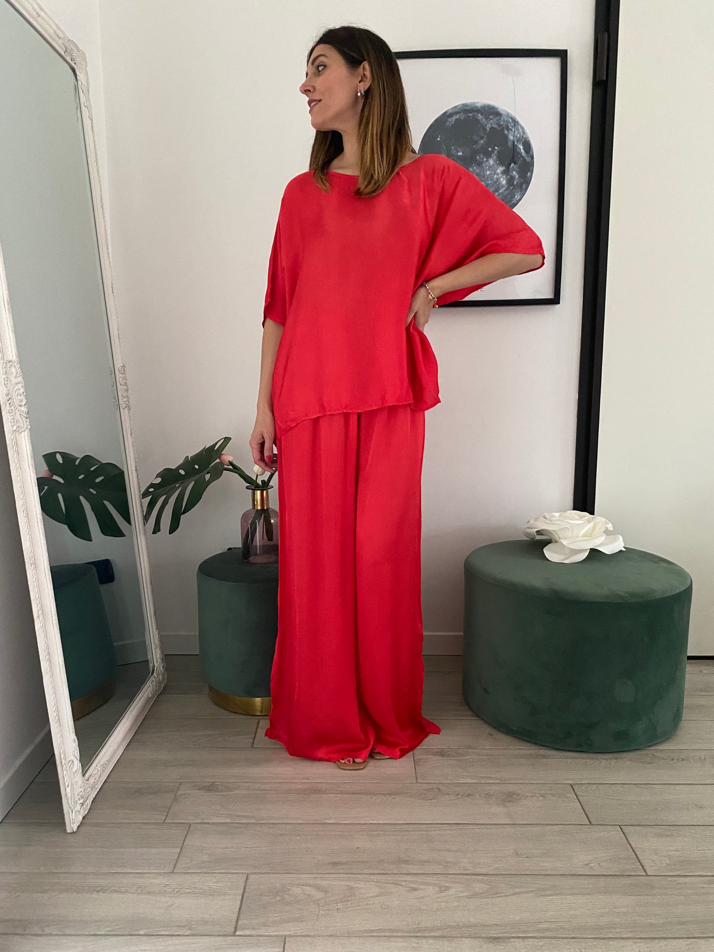 Coordinato seta e viscosa rosso IF Collection