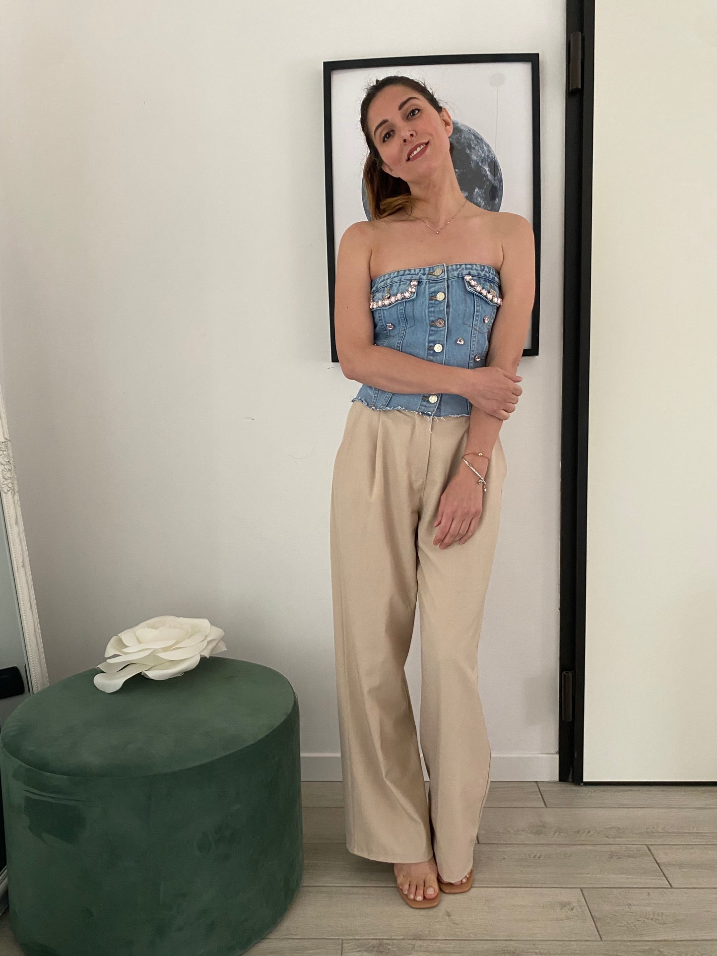 Top in jeans con applicazioni IF Collection