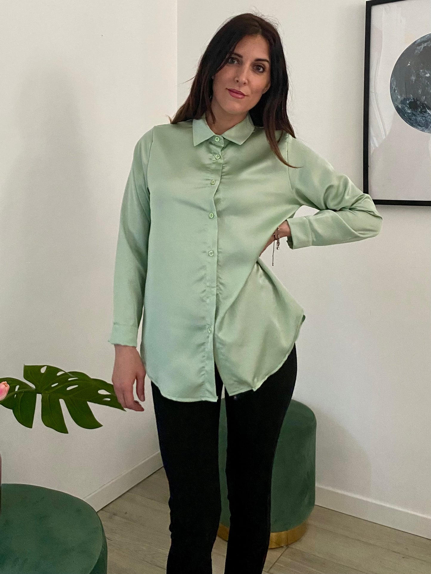 Camicia in raso taglio morbido, verde salvia IF Collection